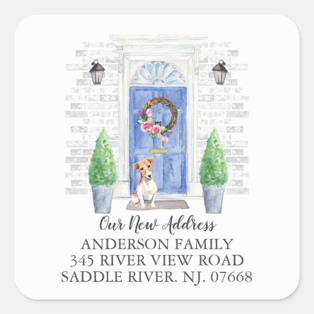 Jack Russell Blue Door New Address Label (Front)