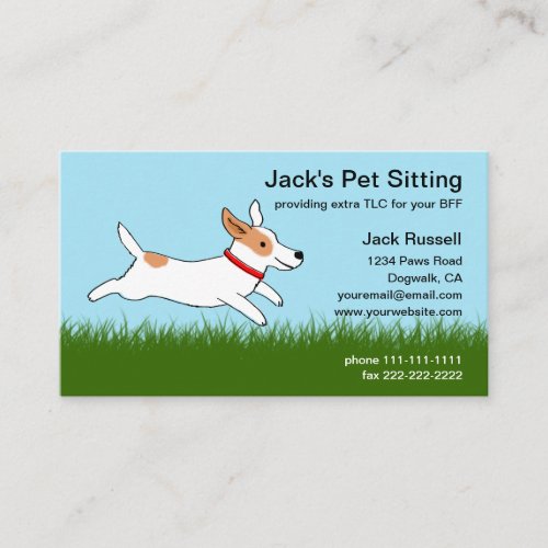 Jack Russell Cartoon Dog Runs on Grass _ Pet Care Business Card