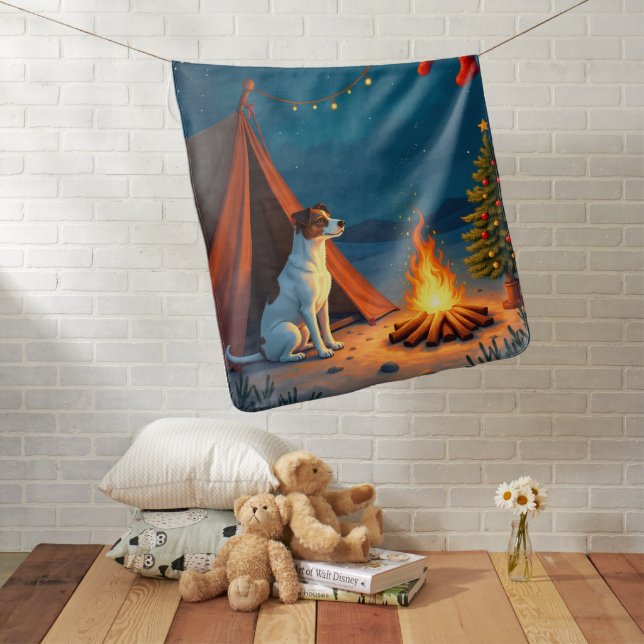 Jack Russell Christmas Camping Night Painting Baby Blanket (In Situ)