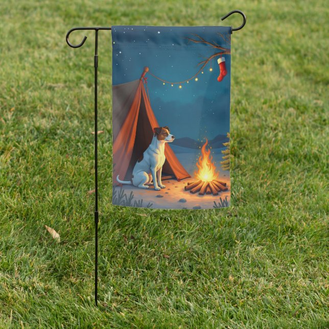 Jack Russell Christmas Camping Night Painting Garden Flag (In SItu)