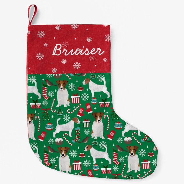 Jack Russell Christmas custom dog name Small Christmas Stocking (Front)