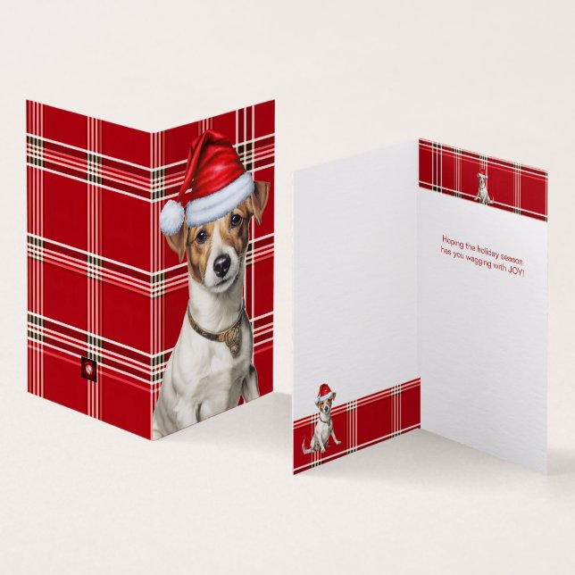 Jack Russell Christmas Dog with Red Holiday Plaid (Inside and Outside)
