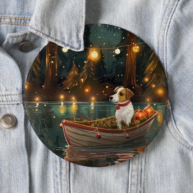 Jack Russell Christmas Festive Voyage Button (In Situ)