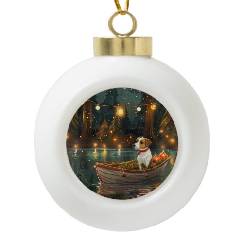 Jack Russell Christmas Festive Voyage Ceramic Ball Christmas Ornament