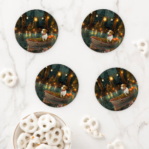 Jack Russell Christmas Festive Voyage Coaster Set