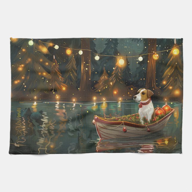 Jack Russell Christmas Festive Voyage Kitchen Towel (Horizontal)