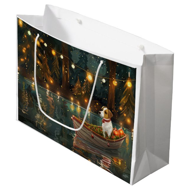 Jack Russell Christmas Festive Voyage Large Gift Bag (Front Angled)