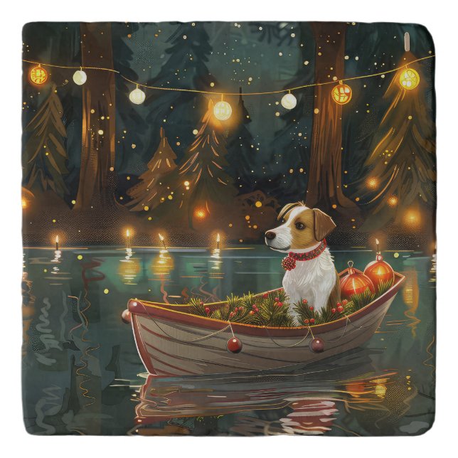 Jack Russell Christmas Festive Voyage Trivet (Front)