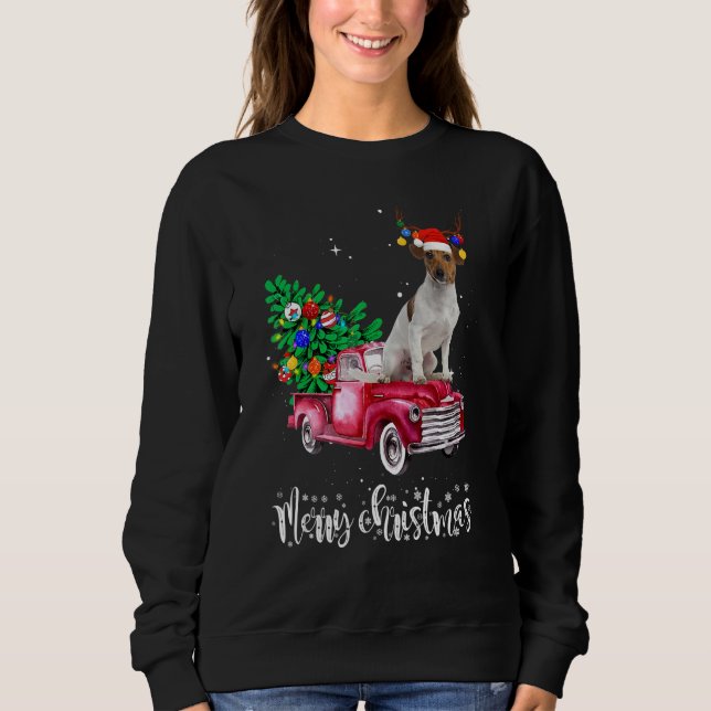Jack Russell Christmas Ride Red Truck Sweatshirt (Front)