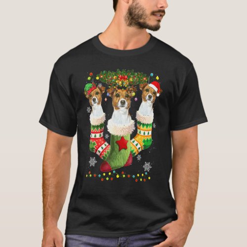 Jack Russell Christmas Socks Tree Light Xmas Santa T-Shirt