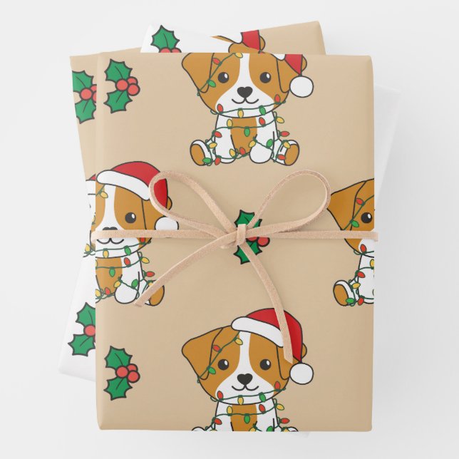 Jack Russell Christmas Winter Animals Holiday Wrapping Paper Sheets (In situ)