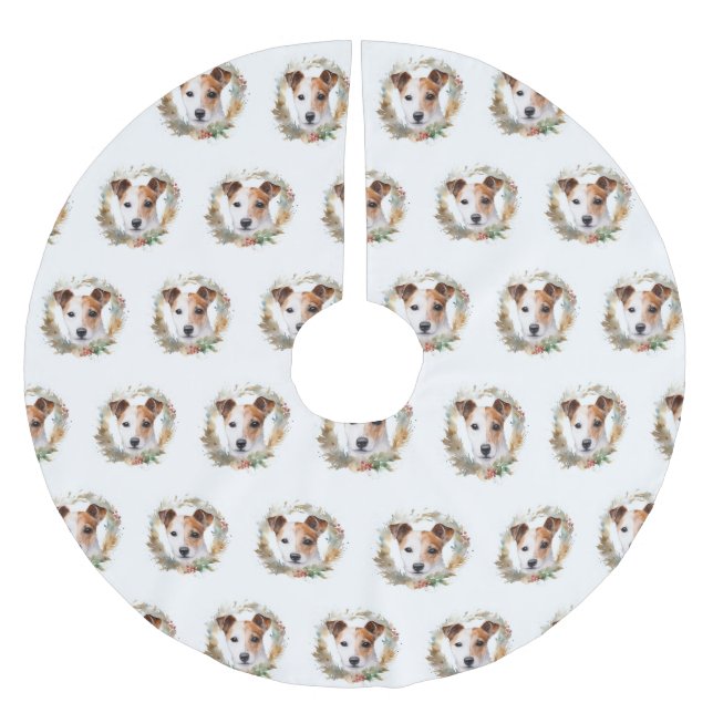 Jack Russell Christmas Wreath Festive Pup  Brushed Polyester Tree Skirt (Front)
