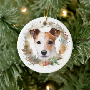 Jack Russell Christmas Wreath Festive Pup Ceramic Ornament