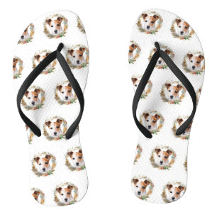 Jack Russell Christmas Wreath Festive Pup Flip Flops