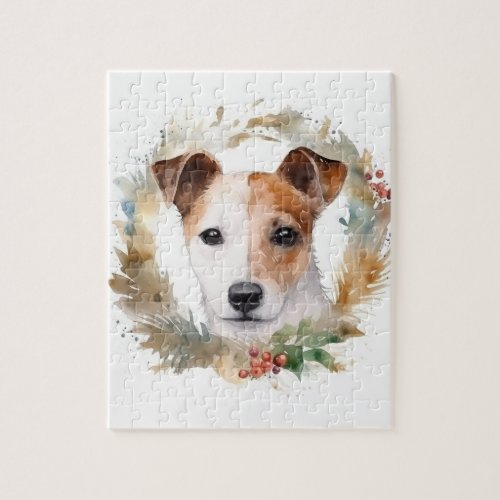 Jack Russell Christmas Wreath Festive Pup  Jigsaw Puzzle