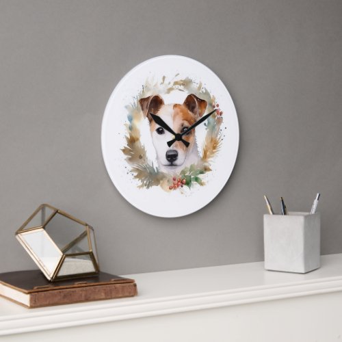 Jack Russell Christmas Wreath Festive Pup  Large Clock