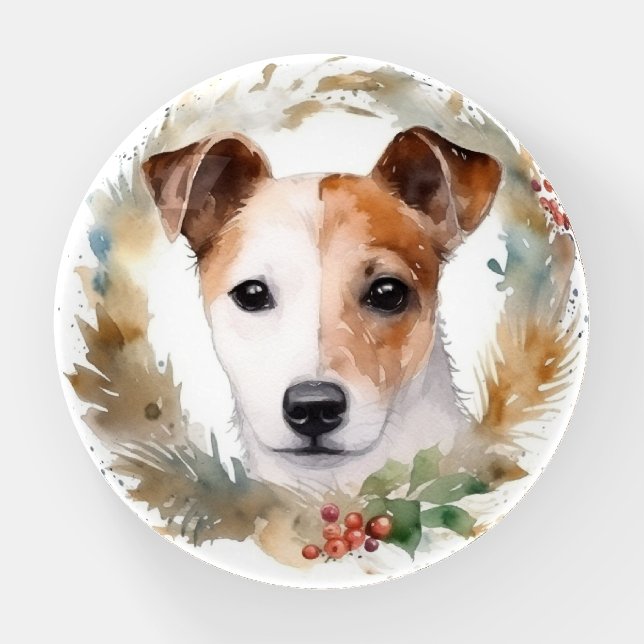 Jack Russell Christmas Wreath Festive Pup  Paperweight (Front)