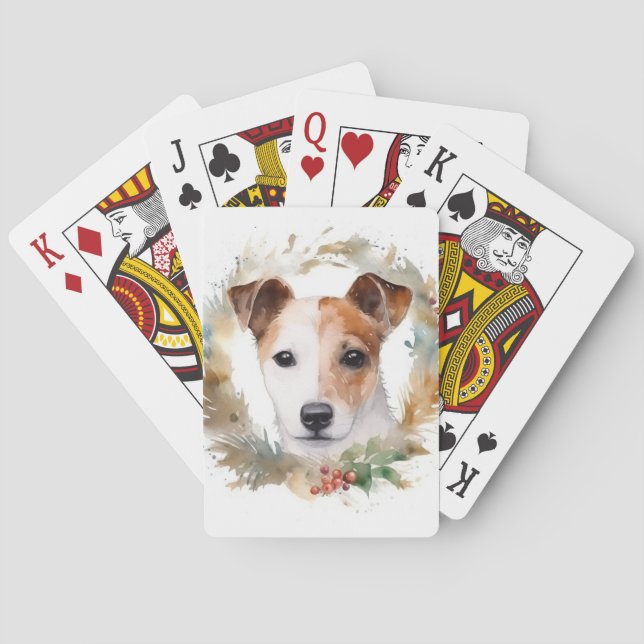 Jack Russell Christmas Wreath Festive Pup  Poker Cards (Back)