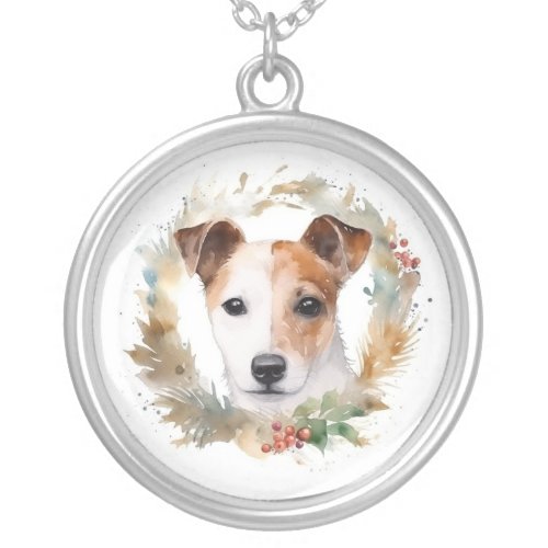 Jack Russell Christmas Wreath Festive Pup  Silver Plated Necklace