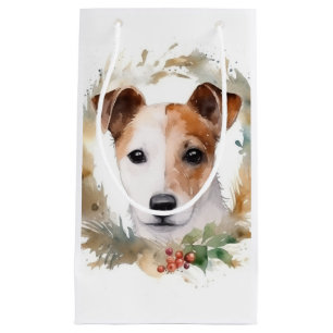 Jack Russell Christmas Wreath Festive Pup  Small Gift Bag