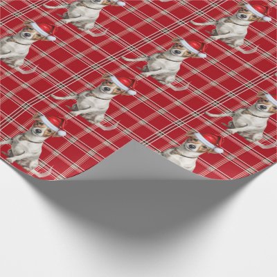 Jack Russell Dog and Holiday Plaid Christmas Wrapping Paper