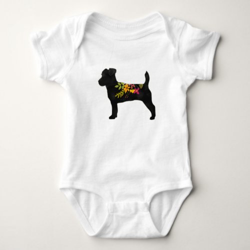 Jack Russell Dog Breed Boho Floral Silhouette Baby Bodysuit