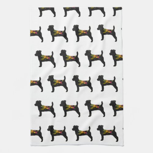 Jack Russell Dog Breed Boho Floral Silhouette Kitchen Towel