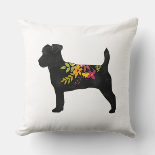 Jack Russell Dog Breed Boho Floral Silhouette Throw Pillow