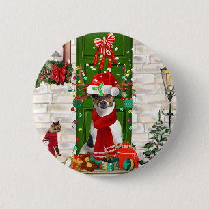 Jack Russell Dog Christmas  Button