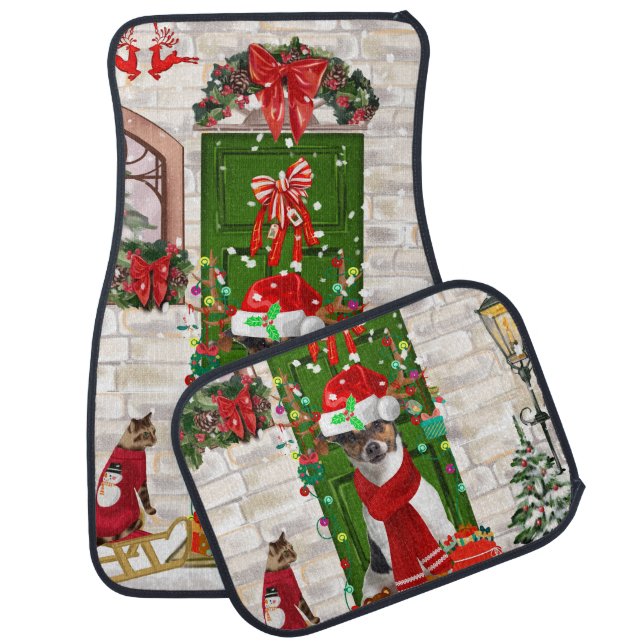 Jack Russell Dog Christmas Car Floor Mat (Set)