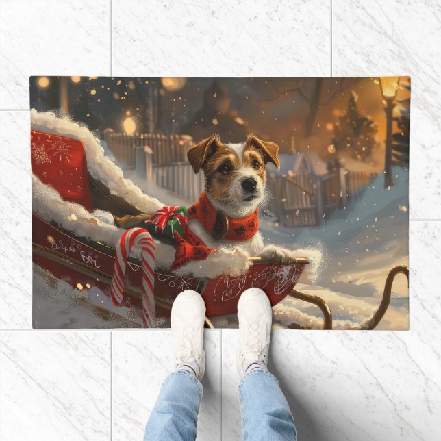 Jack Russell Dog Christmas Festive Doormat (Indoor)