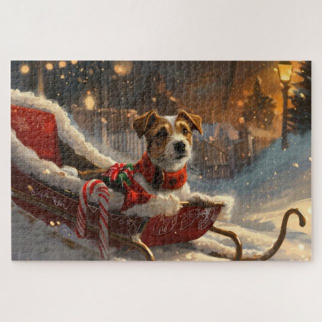 Jack Russell Dog Christmas Festive Jigsaw Puzzle (Horizontal)