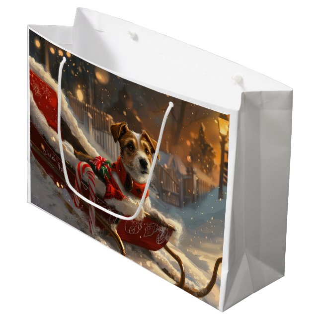 Jack Russell Dog Christmas Festive Large Gift Bag (Front Angled)