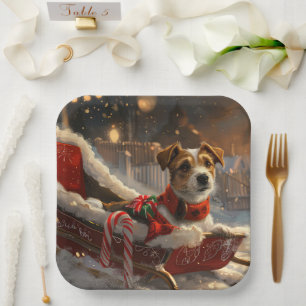 Jack Russell Dog Christmas Festive Paper Plates