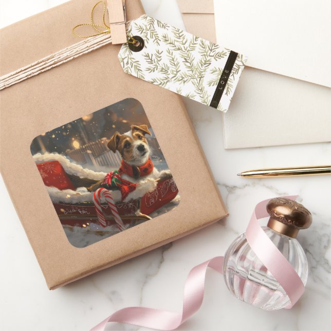 Jack Russell Dog Christmas Festive Square Sticker (Gifting)