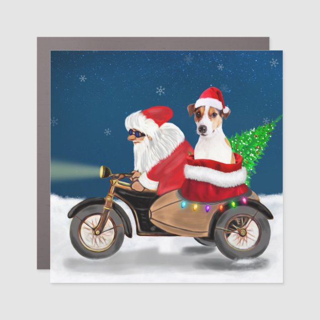 Jack Russell Dog Christmas Santa Claus  Car Magnet (Front)