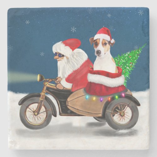 Jack Russell Dog Christmas Santa Claus  Stone Coaster