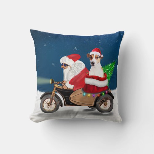 Jack Russell Dog Christmas Santa Claus Throw Pillow