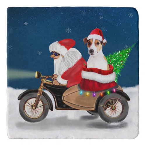 Jack Russell Dog Christmas Santa Claus  Trivet