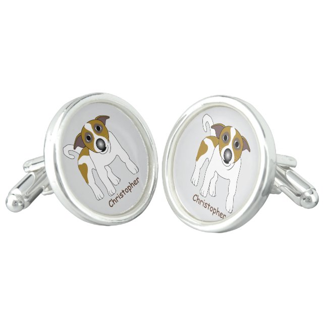 Jack Russell Dog Design Personalised Cufflinks (Angled)
