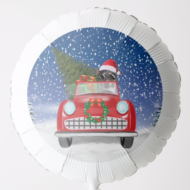 Jack Russell Dog Driving Car In Snow Christmas  Balloon (Front)