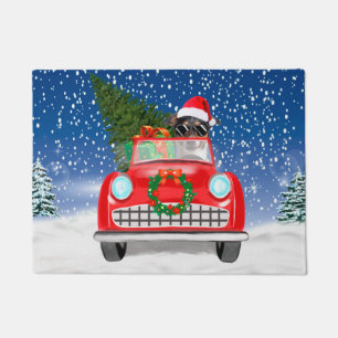 Jack Russell Dog Driving Car In Snow Christmas  Doormat