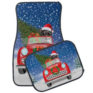 Jack Russell Dog Driving Car In Snow Christmas  Floor Mat