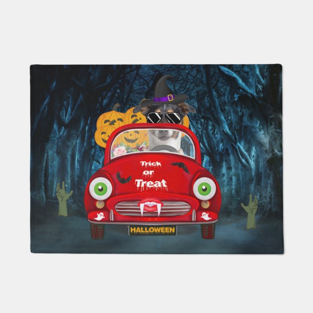 Jack Russell Dog Driving Car Scary Halloween  Doormat (Front)