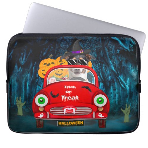 Jack Russell Dog Driving Car Scary Halloween Laptop Sleeve