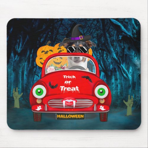 Jack Russell Dog Driving Car Scary Halloween Mouse Pad