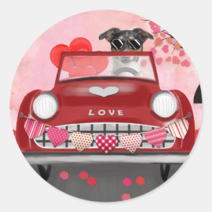 Jack Russell dog driving car Valentine's Day Classic Round Sticker