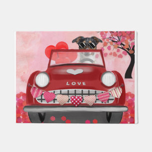 Jack Russell dog driving car Valentine's Day Doormat