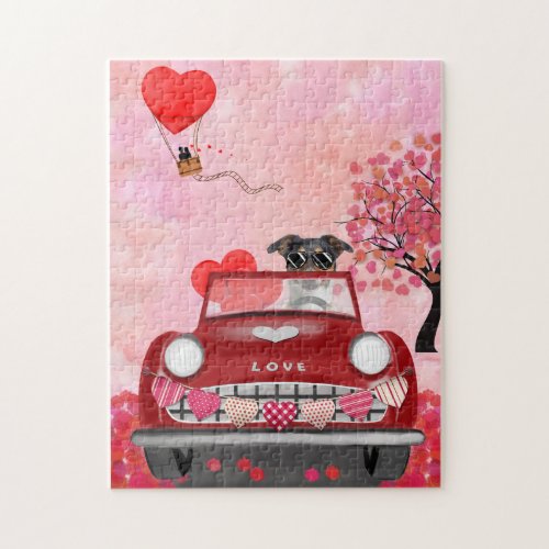 Jack Russell dog driving car Valentines Day Jigsaw Puzzle