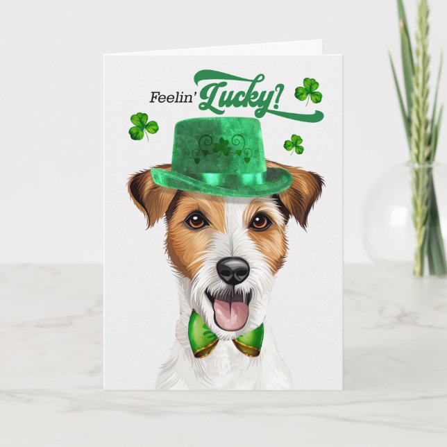 Jack Russell Dog Feelin' Lucky St Patrick's Day Holiday Card (Front)